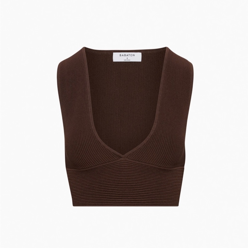 Aritzia Babaton Sculpt Knit Deep V Tank in Coffee Bean brown size Small